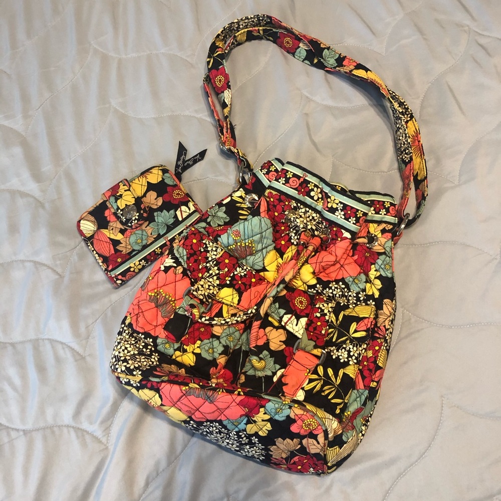 Vera Bradley Drawstring Bucket Bag and Wallet